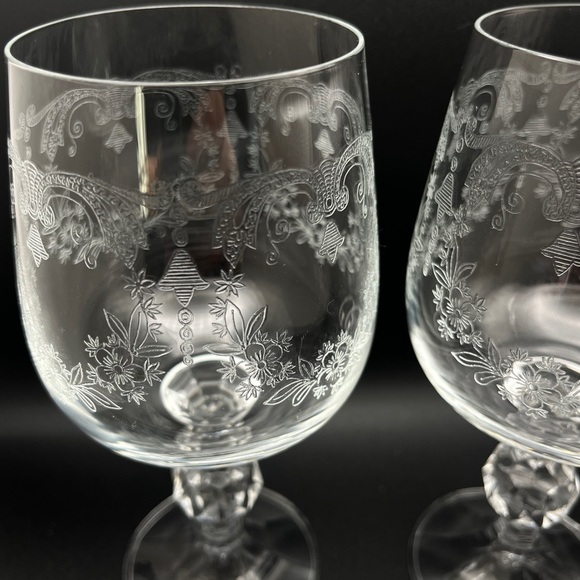 Vintage Bohemia Czechoslovakia (Czech) Crystal Cascade Etched Goblets Set of 2 - Picture 3 of 16